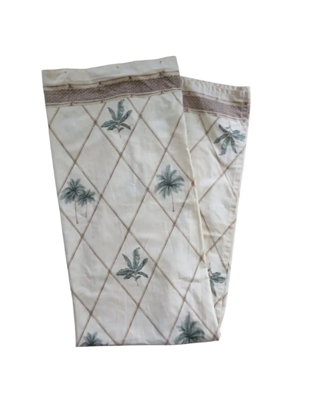 Vintage Springs Home Fabric Shower Curtain Beige Palms Lattice Cotton USA Made